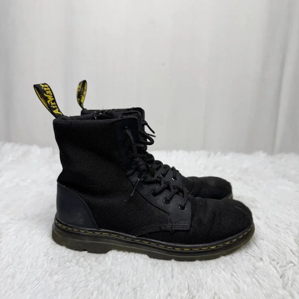 DR MARTENS / black canvas Combs Junior lace up combat boots / 4 big kid